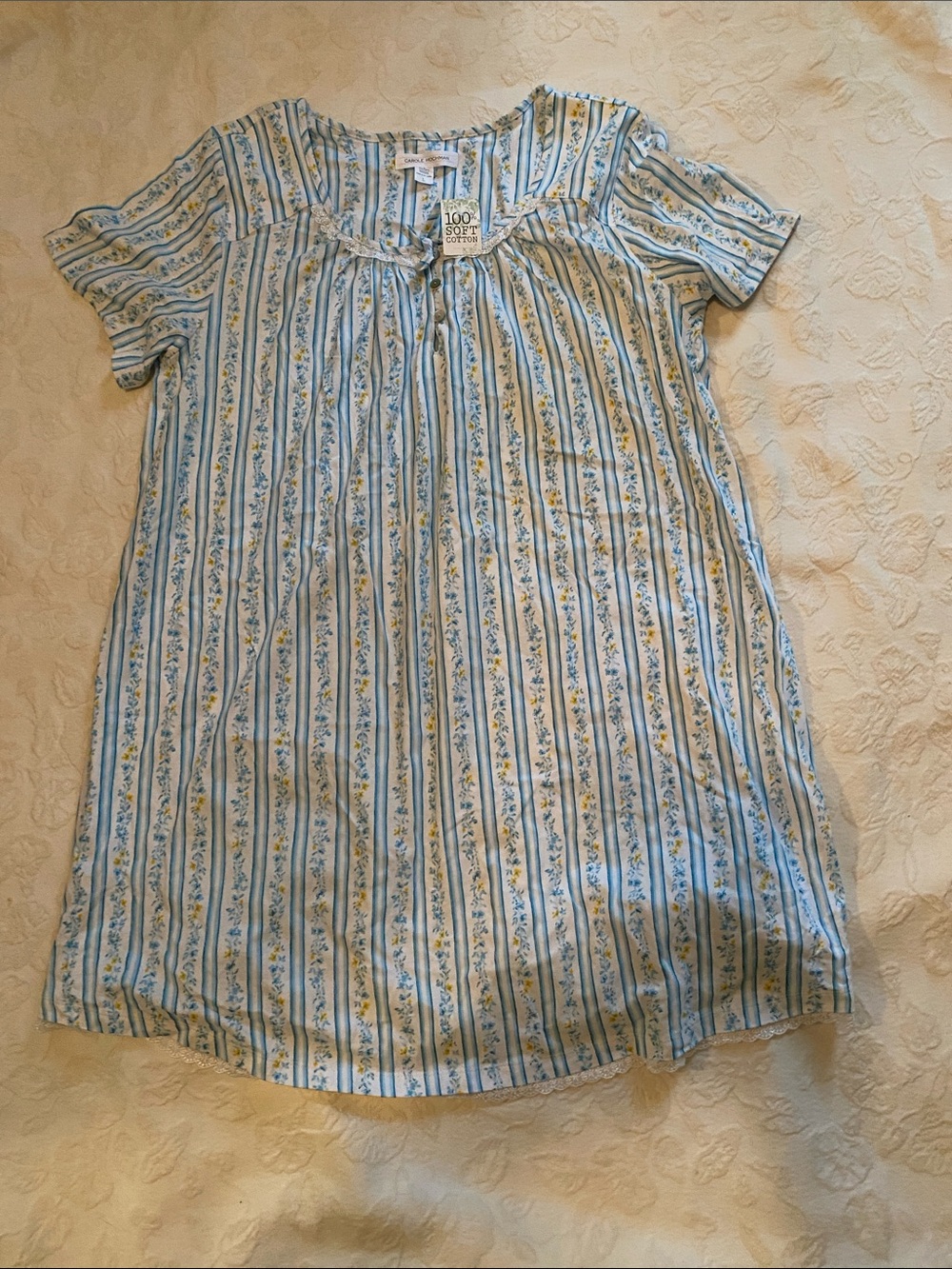 Carol Houchman Blue & White Floral Stripe Nightgown